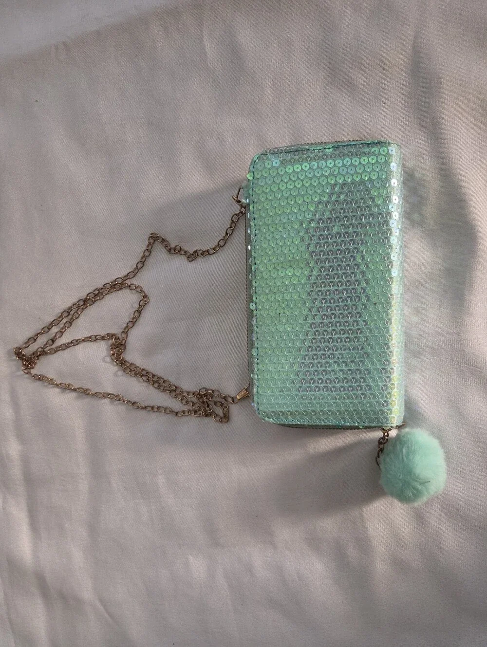 PINK Victoria's Secret Mint Sequin Clutch with Pink Glitter Logo